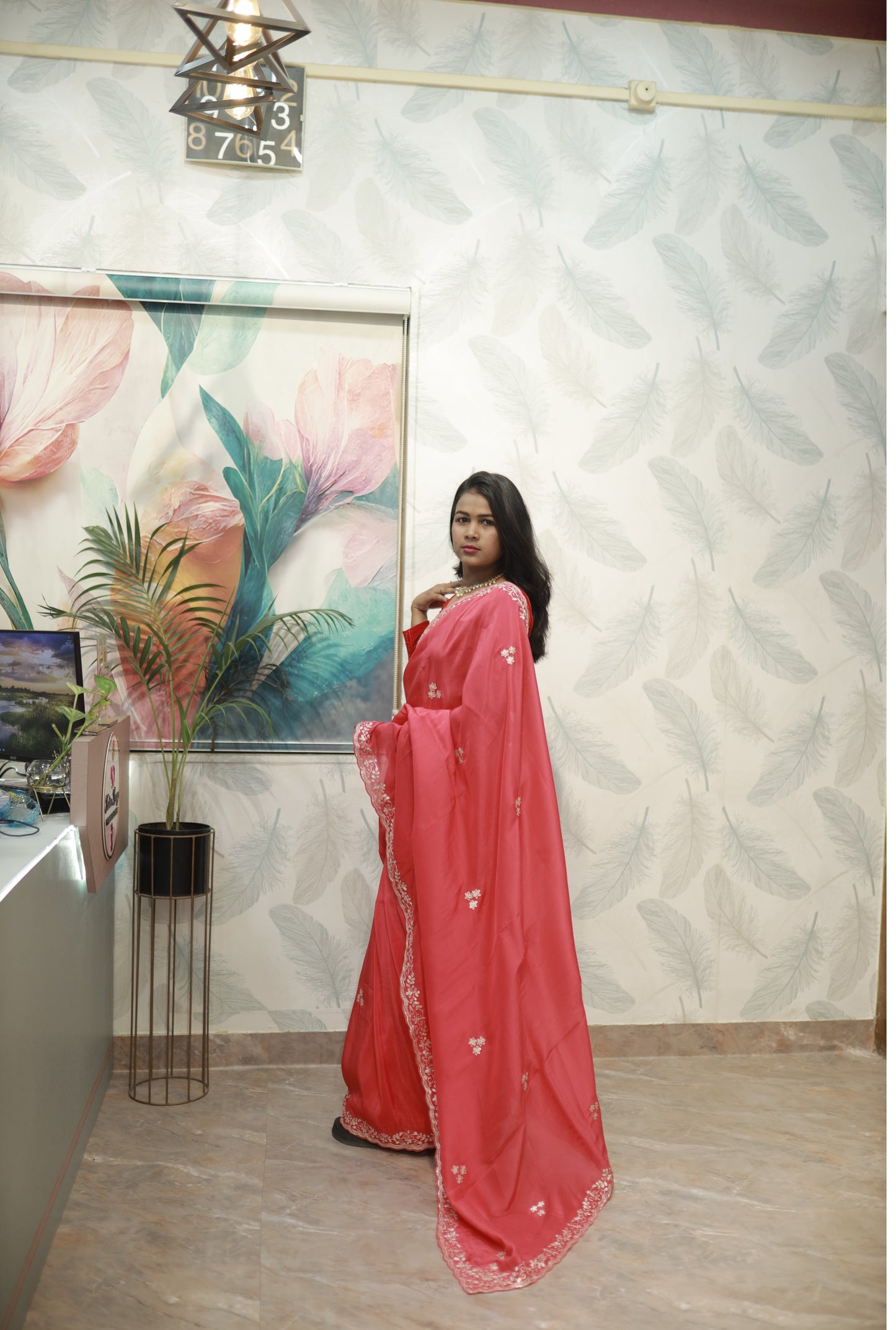 Elegant Red Embroidered Saree” ❤️