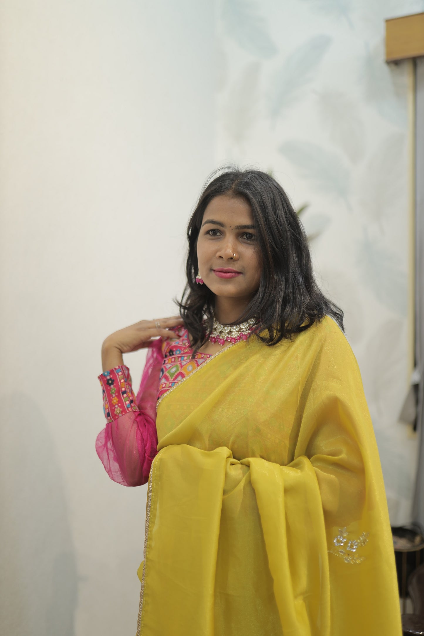 Elegant Mustard Yellow Organza Silk Saree with Designer Blouse