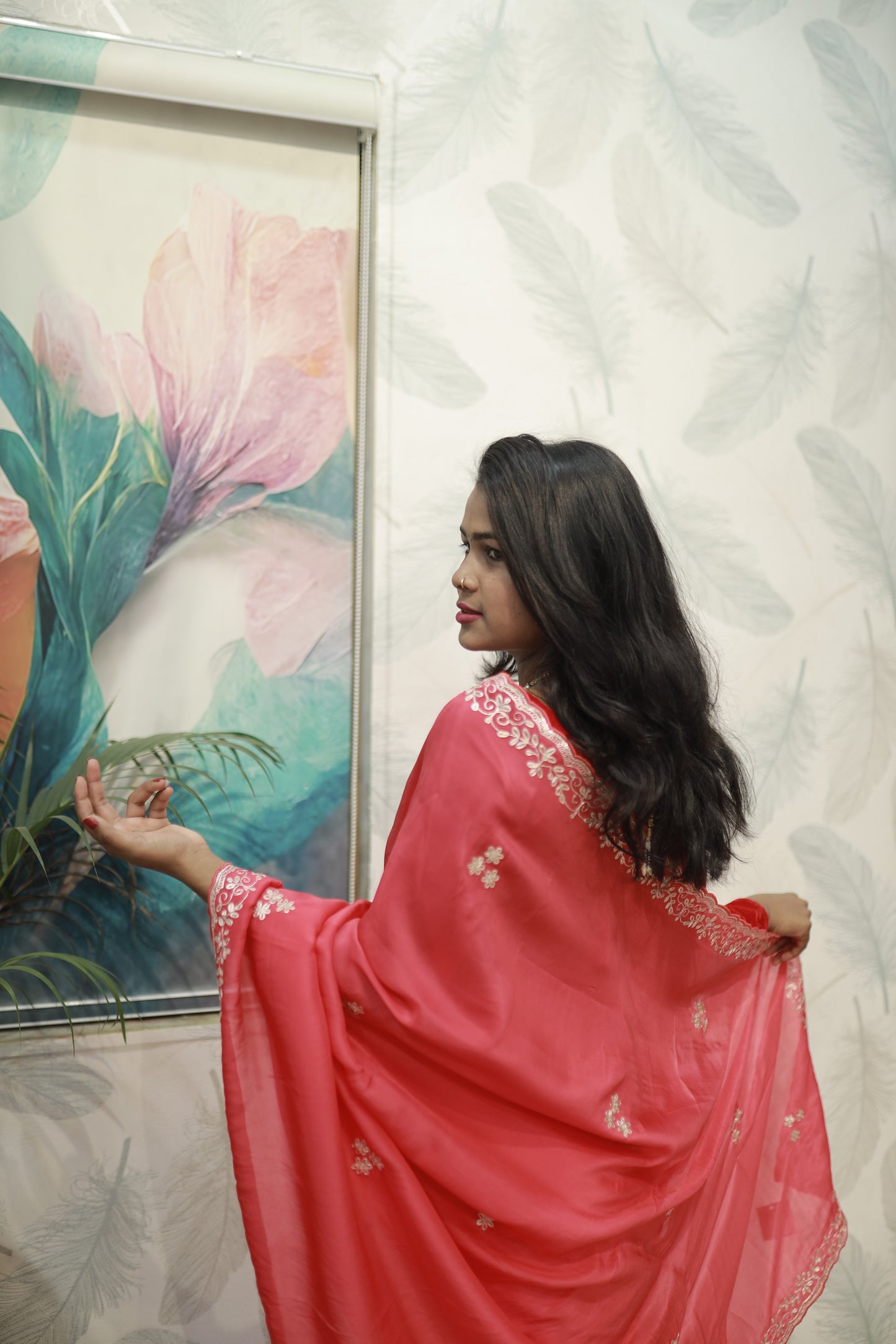 Elegant Red Embroidered Saree” ❤️