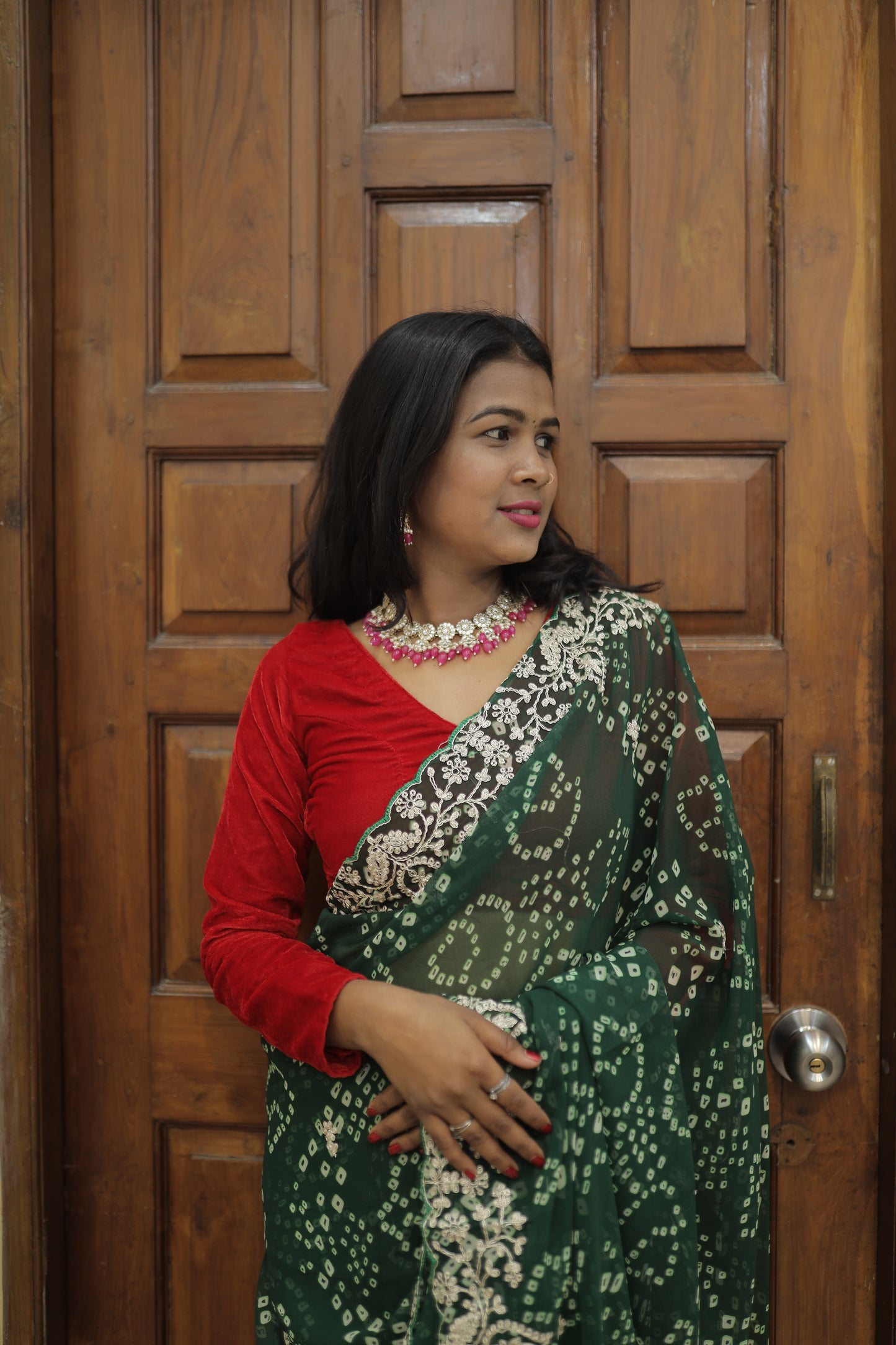 Green Bandhani Saree with Elegant Embroidered Border 💚✨