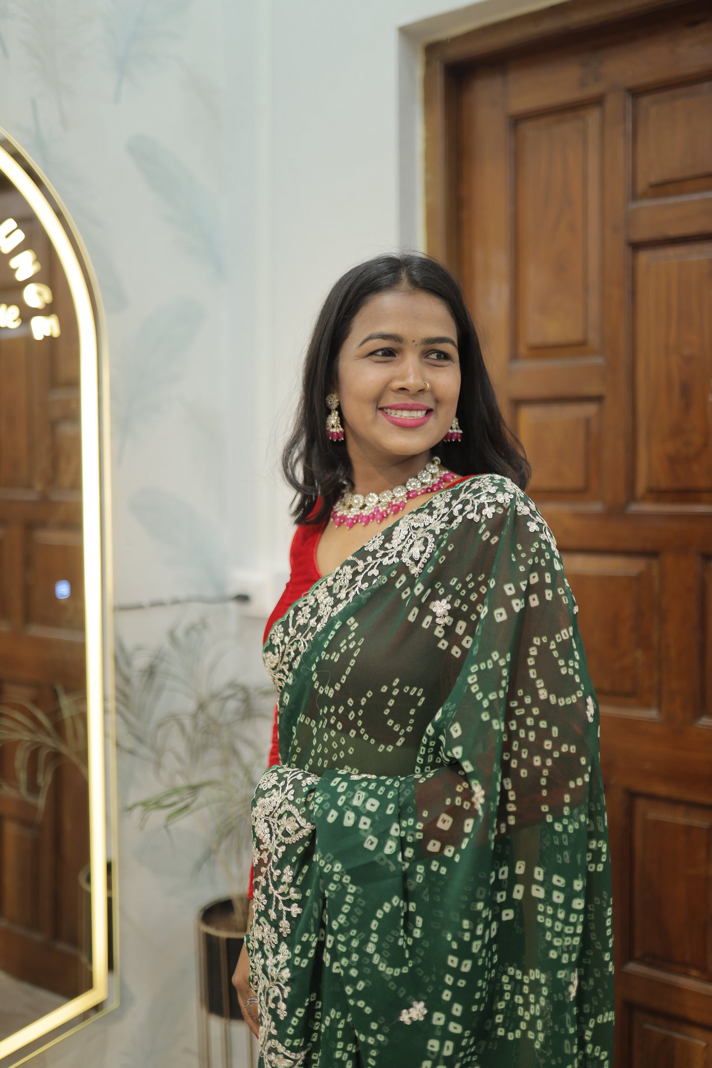 Green Bandhani Saree with Elegant Embroidered Border 💚✨