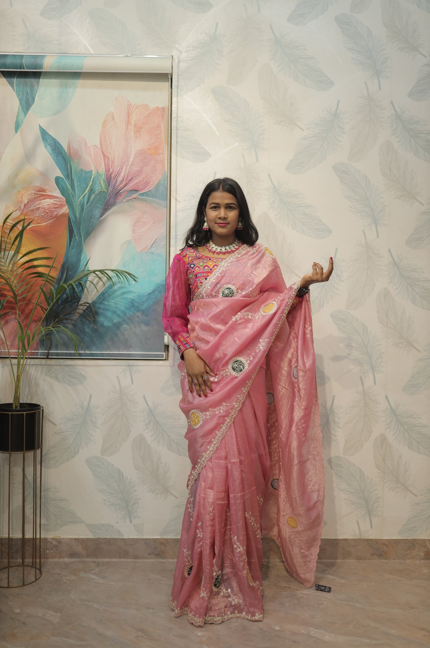 Pink Designer Embroidered Saree 🌸✨