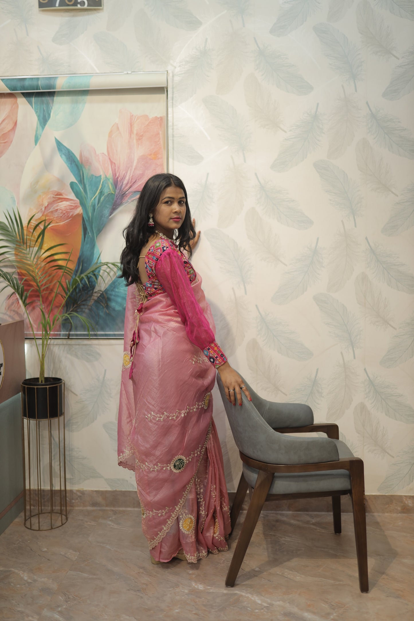 Pink Designer Embroidered Saree 🌸✨