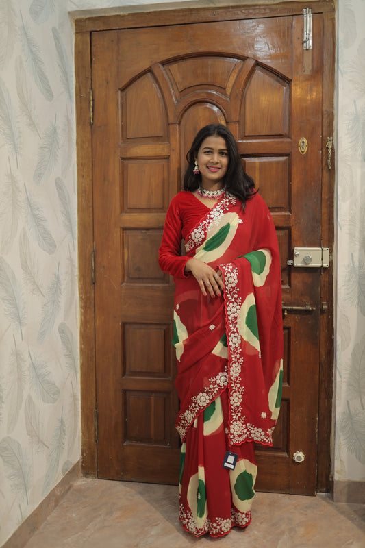 Red Designer Saree with Embroidered Border ❤️✨