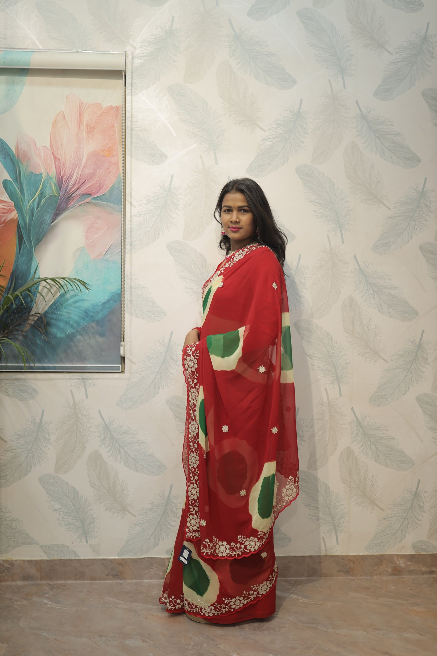 Red Designer Saree with Embroidered Border ❤️✨