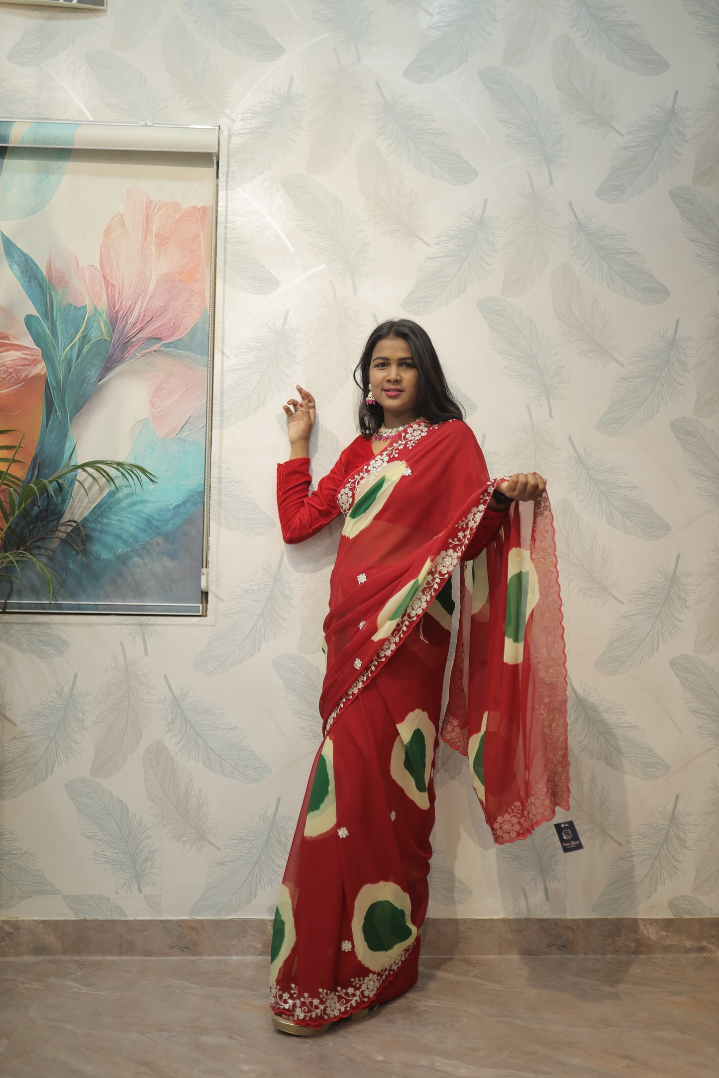 Red Designer Saree with Embroidered Border ❤️✨