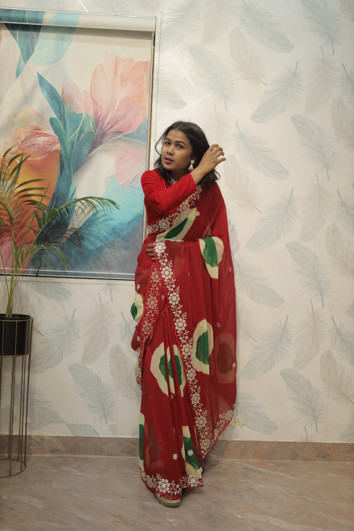 Red Designer Saree with Embroidered Border ❤️✨