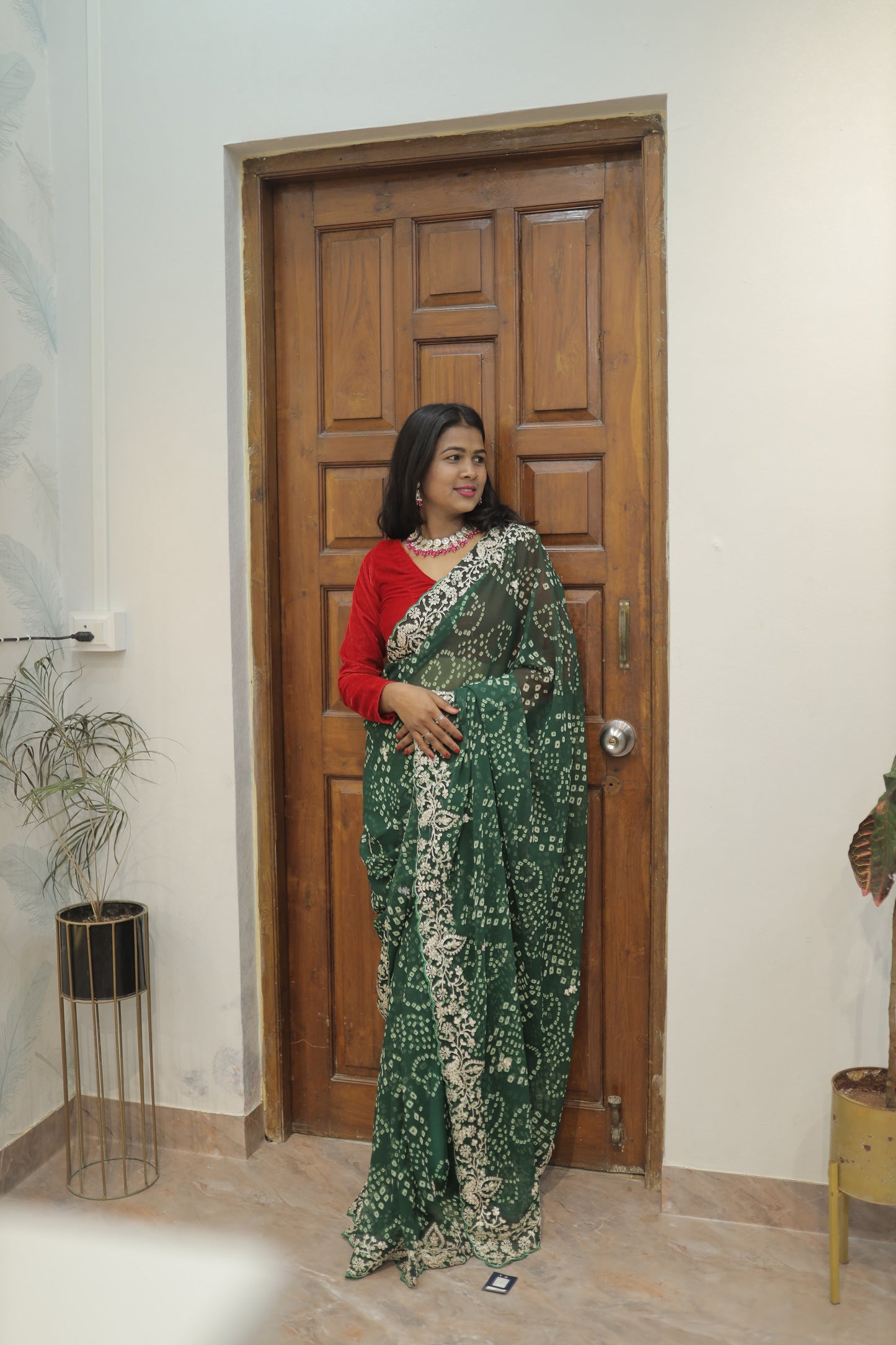 Green Bandhani Saree with Elegant Embroidered Border 💚✨