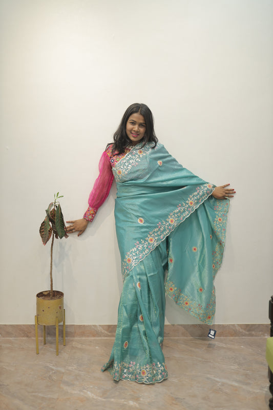 Sea Green Designer Saree with Elegant Embroidery 💚✨