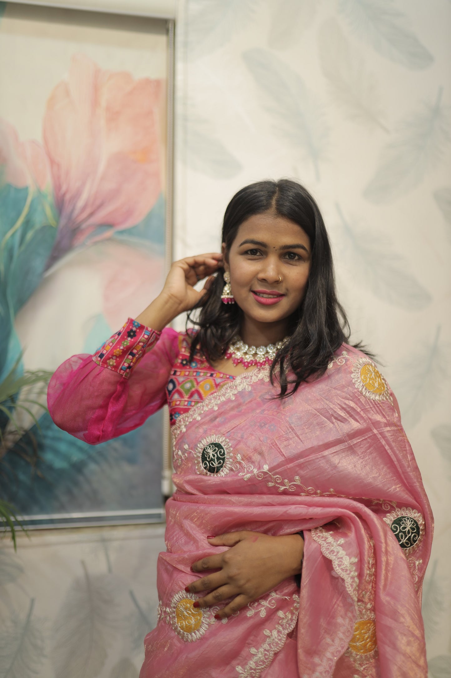 Pink Designer Embroidered Saree 🌸✨