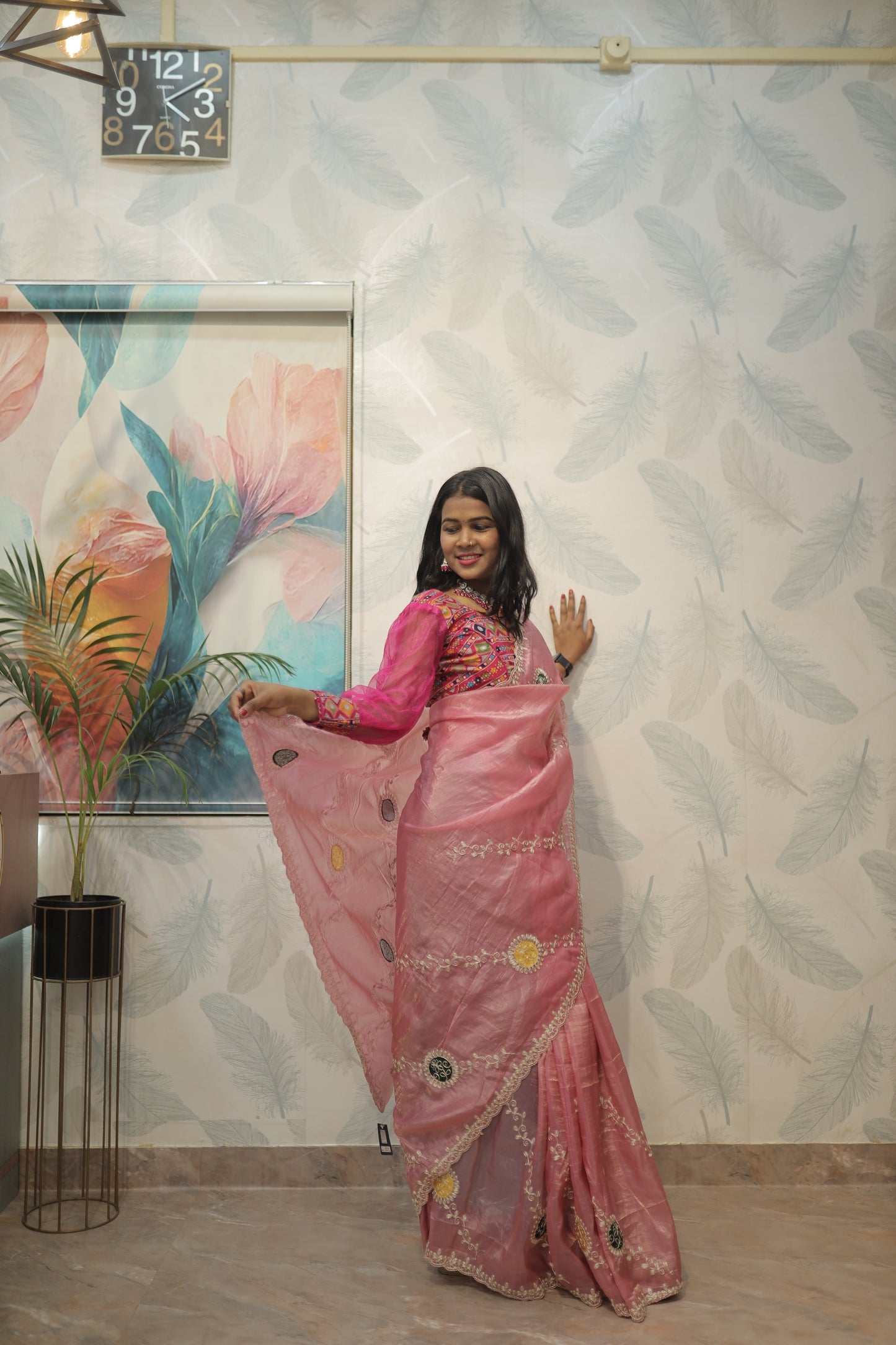 Pink Designer Embroidered Saree 🌸✨