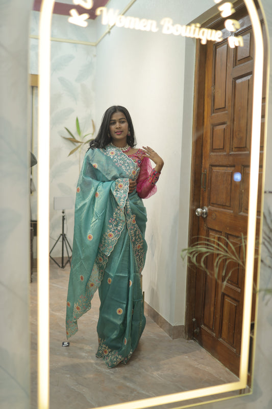 Sea Green Designer Saree with Elegant Embroidery 💚✨