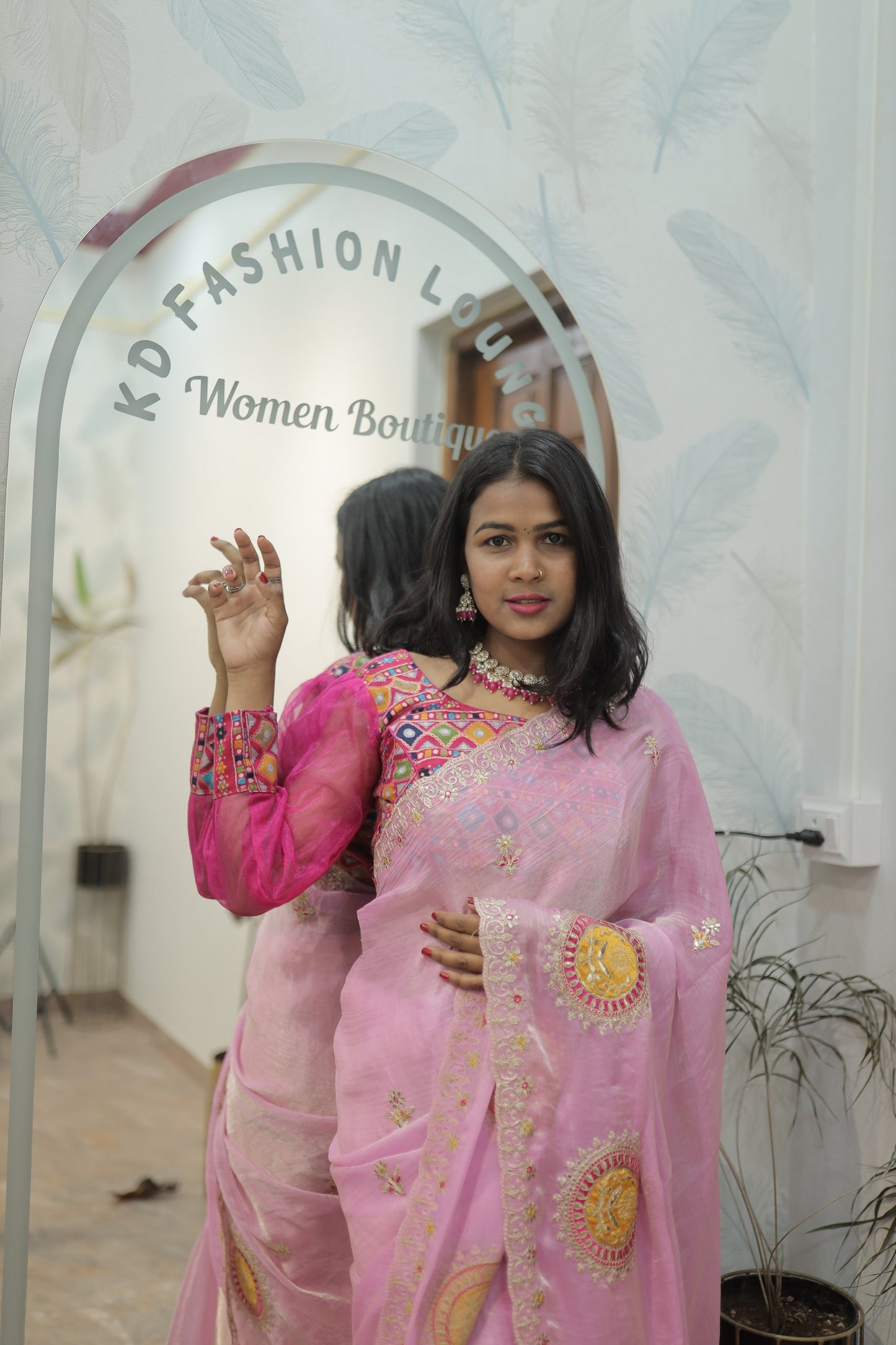 Blush Pink Designer Saree with Embroidered Motifs 💗✨