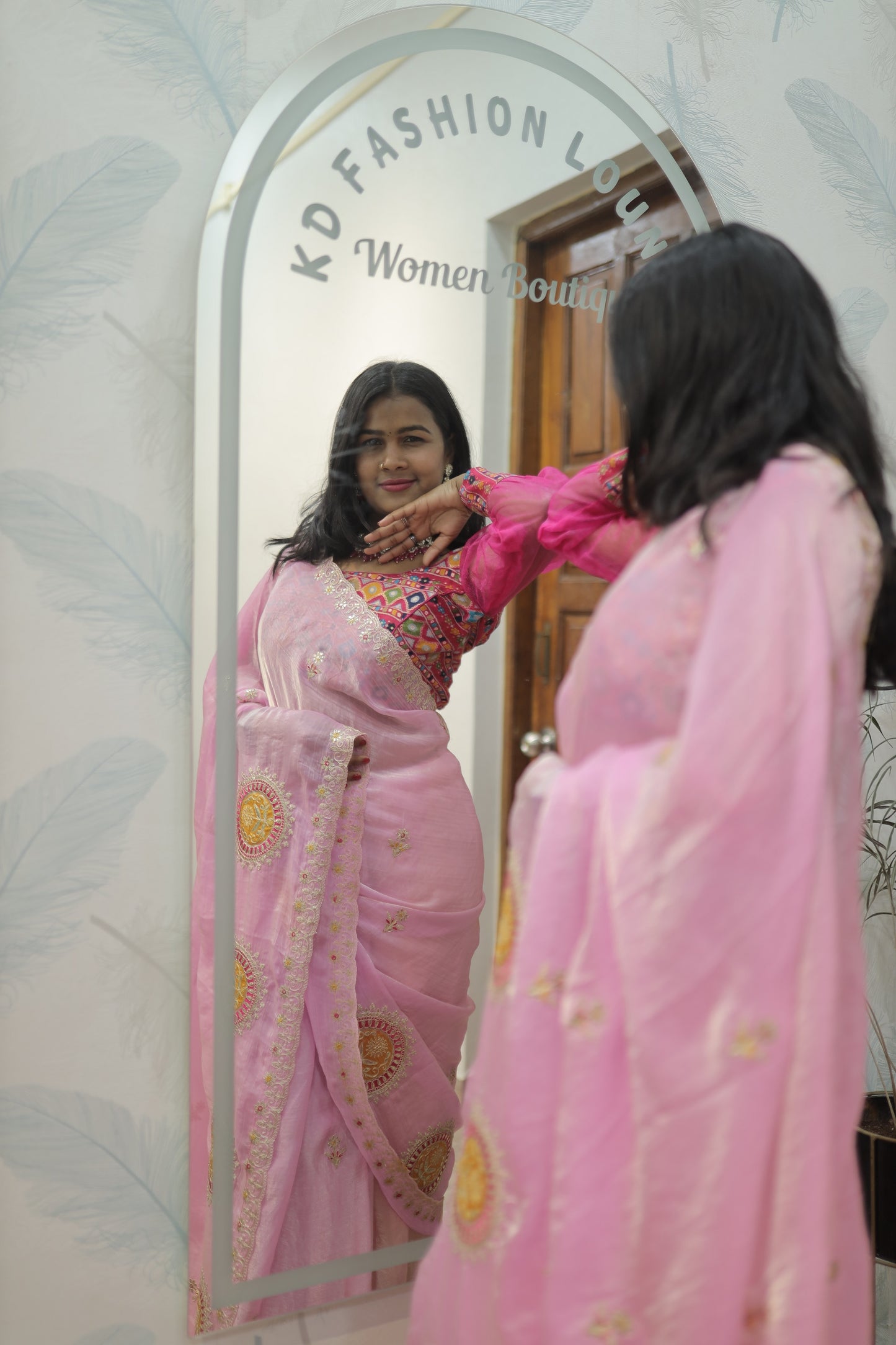 Blush Pink Designer Saree with Embroidered Motifs 💗✨