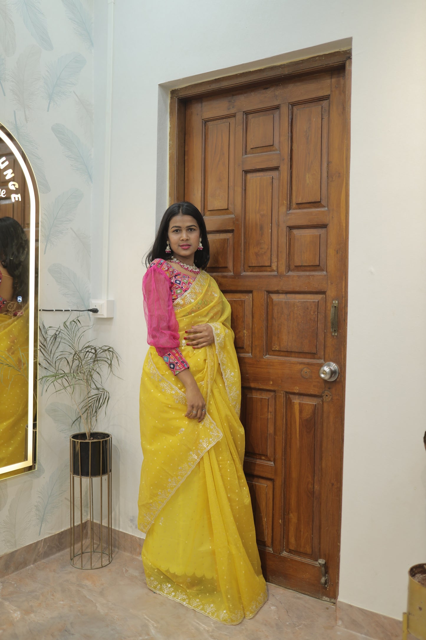 Sunshine Yellow Semi Organza Saree