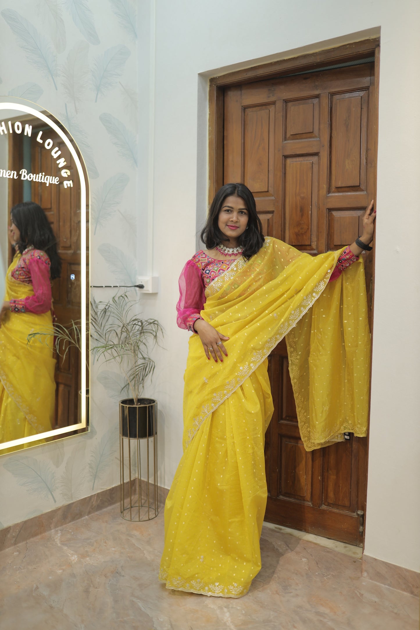 Sunshine Yellow Semi Organza Saree