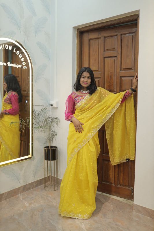 Sunshine Yellow Semi Organza Saree
